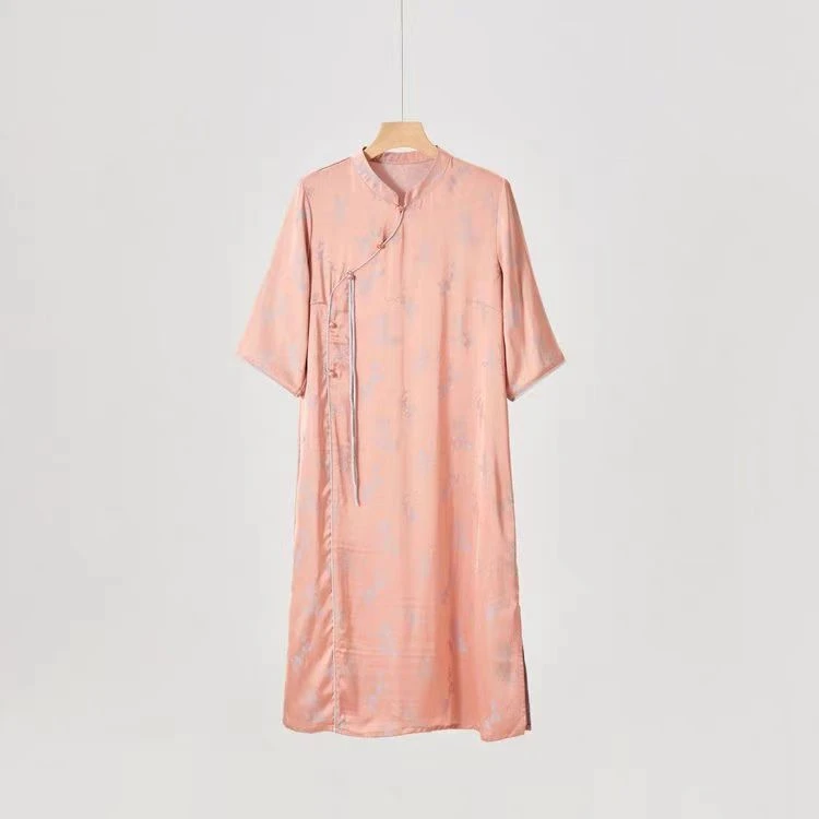 G1粉色新中式夏季新款国风古韵气质时尚裙子显瘦刺绣女士连衣裙微