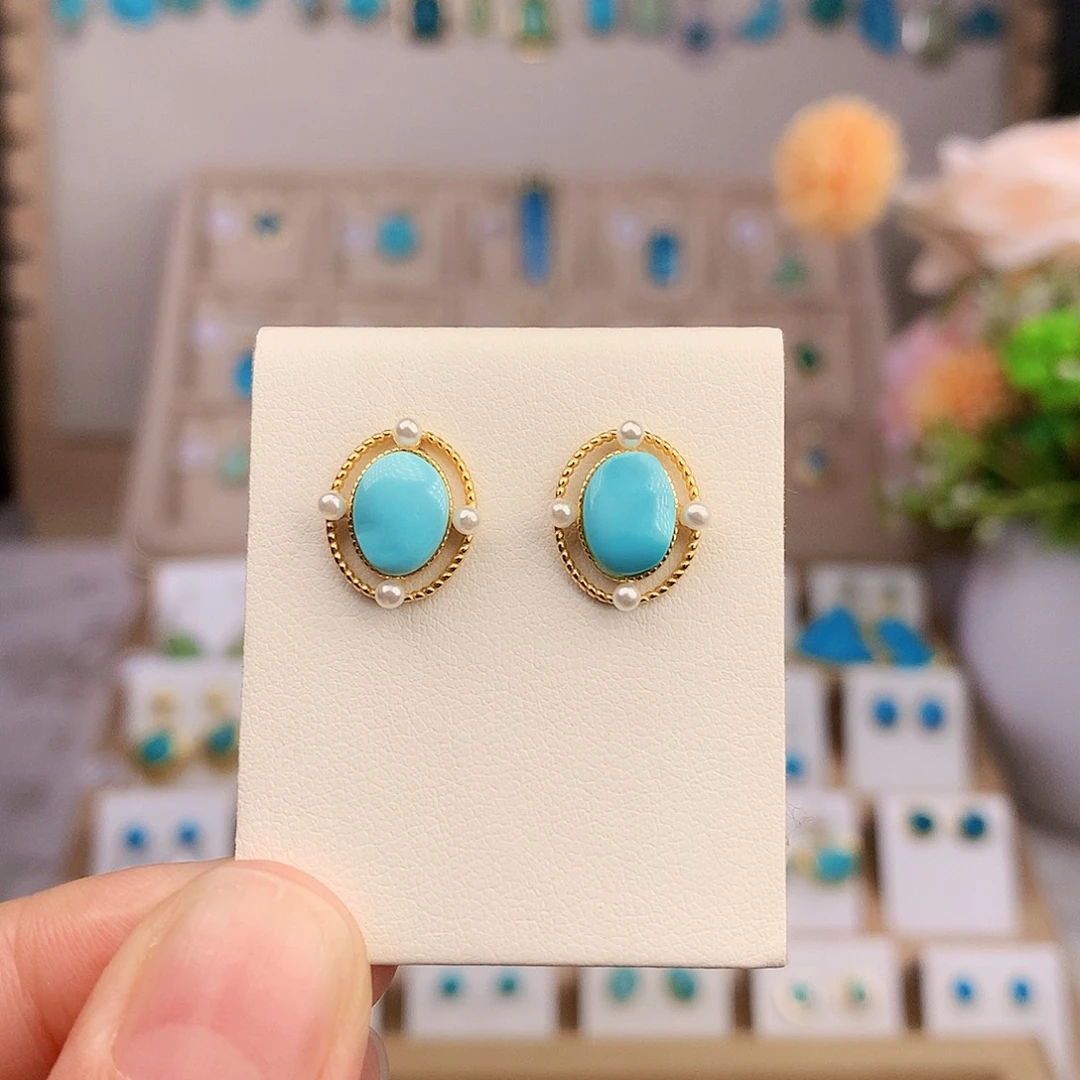 绿松石银S925镶嵌耳饰