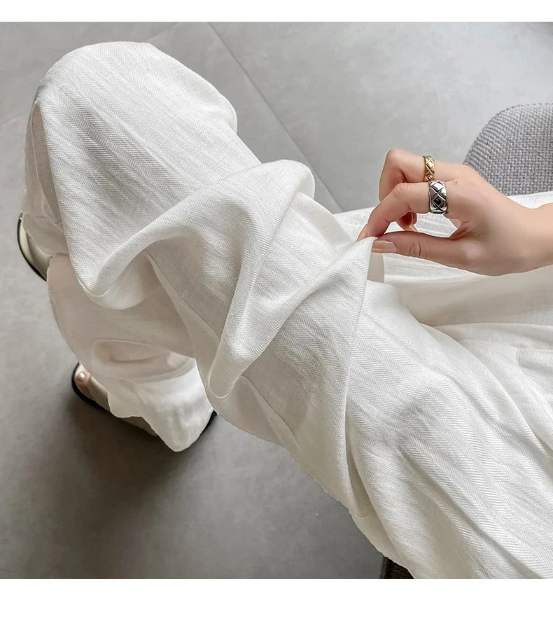 【炽帛/Cipbo】2025人字纹天丝亚麻女裤松紧高腰裤子女宽松阔腿裤