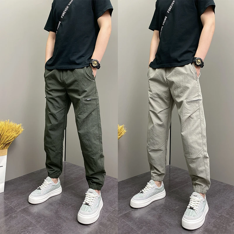 2025年秋季新品时尚简约个性拉链设计感青年男士休闲痞帅束脚裤子