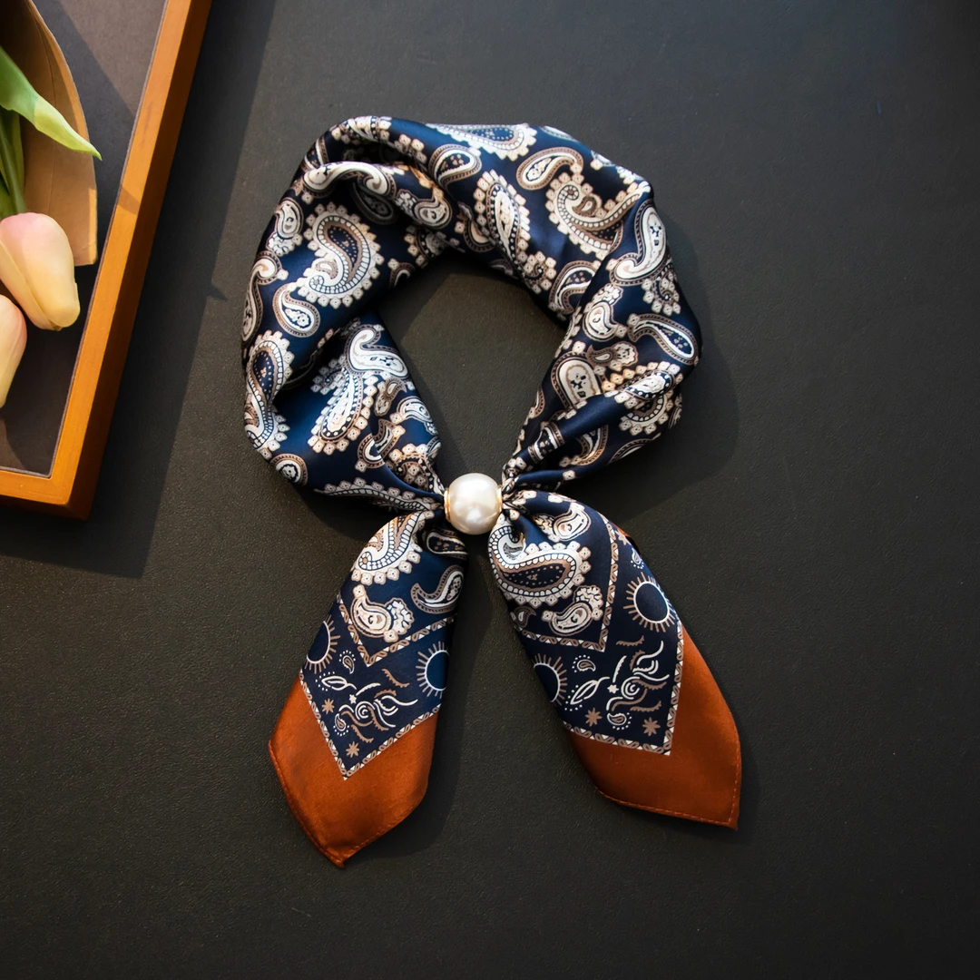 高级感真丝桑蚕丝珍珠磁吸扣小丝巾春秋装饰领巾懒人系脖夏天护颈