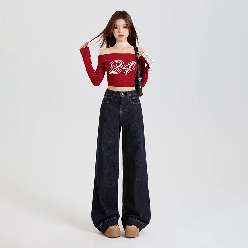 2331丹宁牛仔原色阔腿微喇裤女2025秋季新款百搭显瘦不贴腿喇叭裤