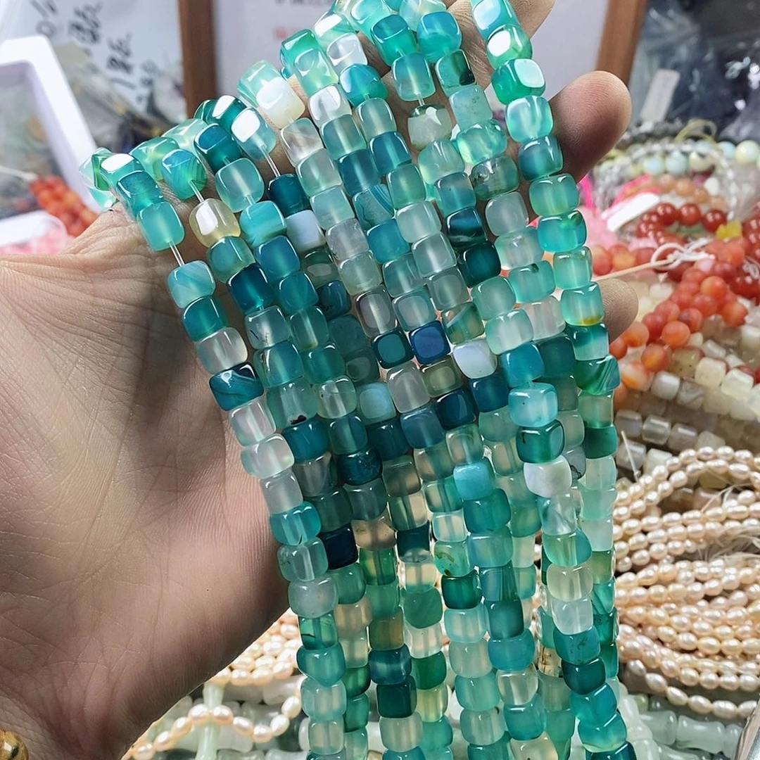 玛瑙/玉髓珠宝半成品未镶嵌一条天然7mm绿玛瑙方糖微瑕