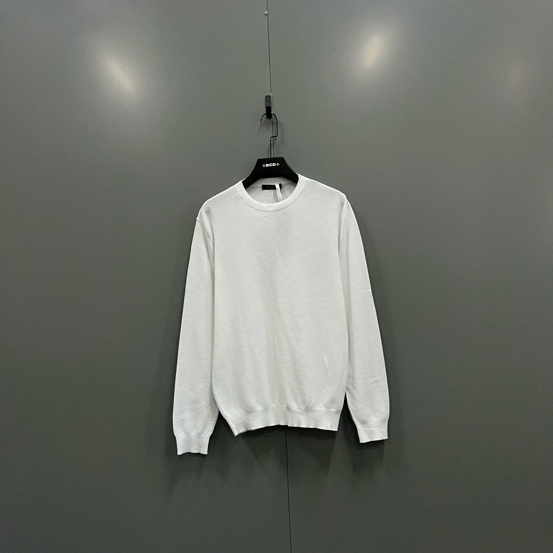 99新 ZEGNA (ll) 47 杰尼亚 白色细条纹针织长袖 54码/015138