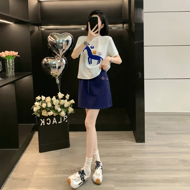 网红洋气炸街女装时尚套装裙显瘦减龄洋气小个子短袖短裙两件套夏