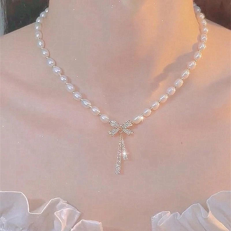 CAIEM KAIET 合金项链 法式蝴蝶结正品珍珠项链女轻奢高级锁骨链