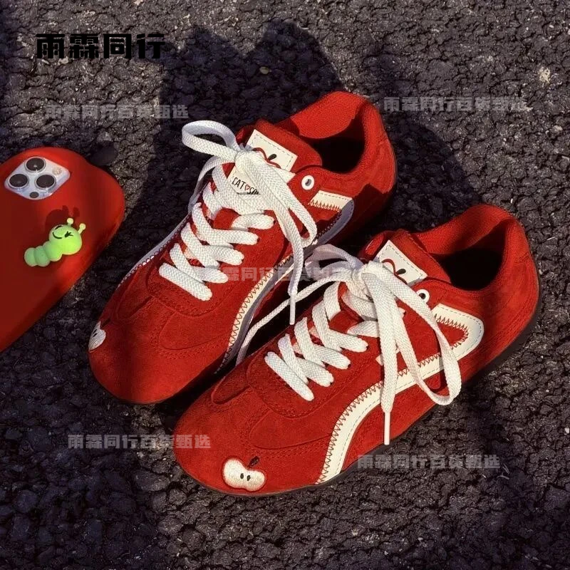 【emoji-系列】苹果鞋薄底红色赛车鞋情侣百搭新款复古休闲运动德训