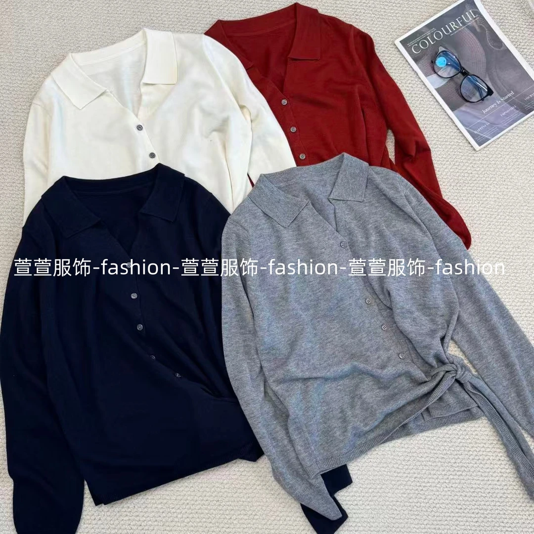 【萱萱服饰】ZZ1345秋季新款百搭简约柔软舒适翻领针织开衫长袖女