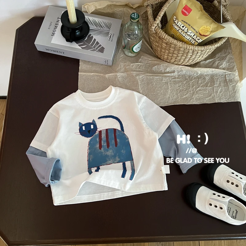 现货百分百棉【长袖假两件】郝叔童品秋季2025男童百搭长袖潮HR5388