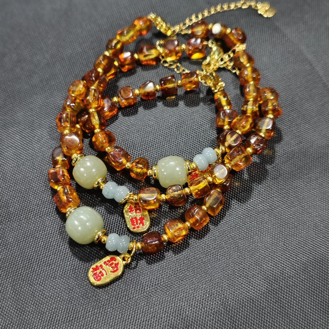 【书记甄选】天然原创花珀单圈手链 多样性发一件 WW2387