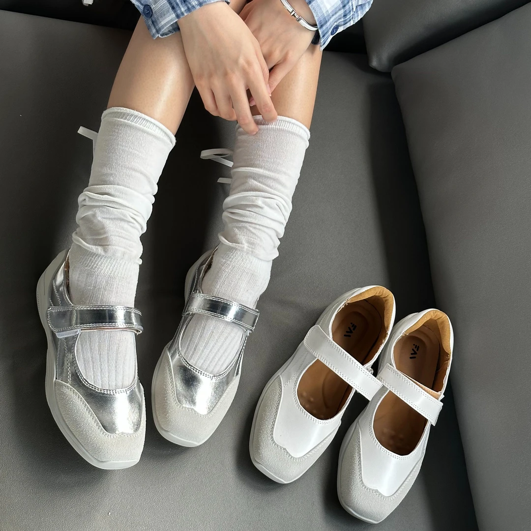 2025春季新款时尚芭蕾风舞鞋魔术贴百搭增高机能玛丽珍休闲单鞋女