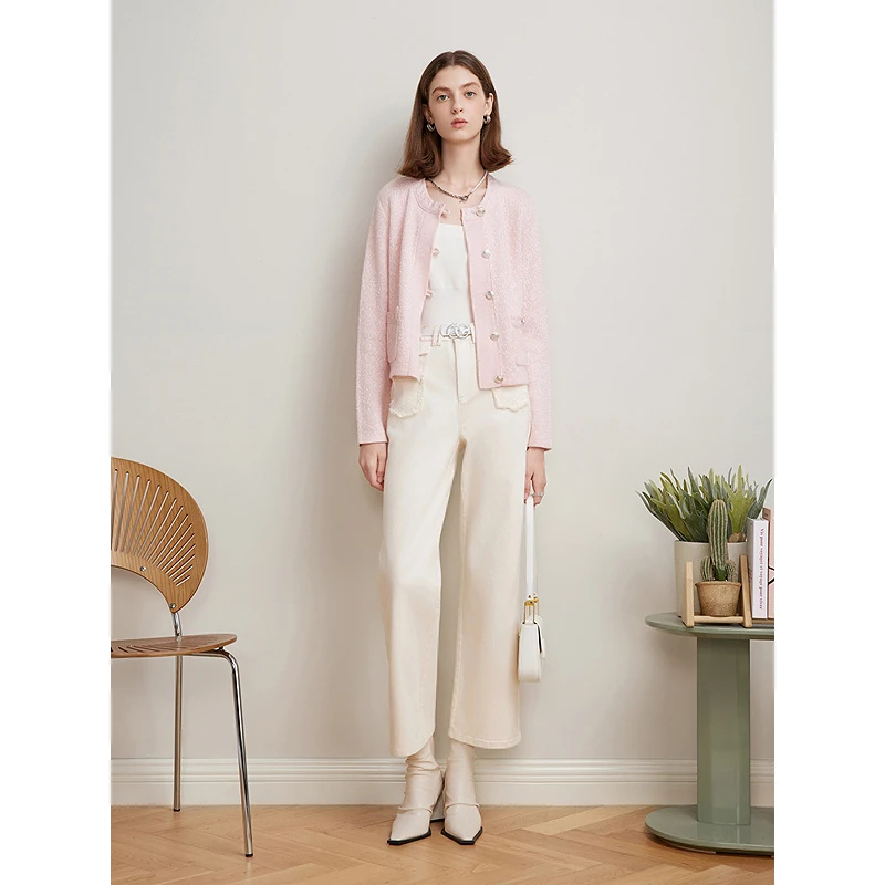 Goodland美地2025春季新款时尚马卡龙圆领针织开衫LC35106230