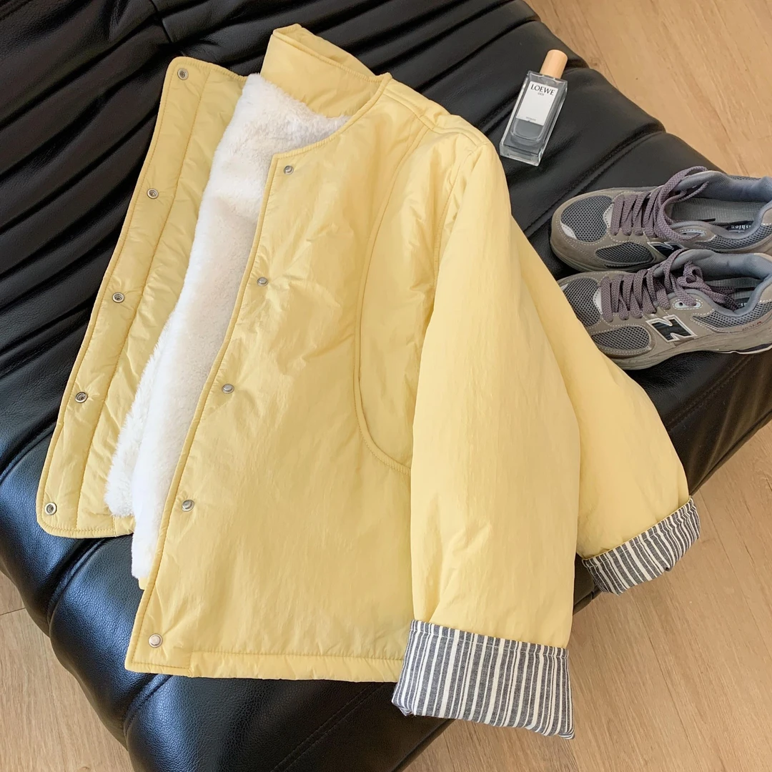 黄色棉服女2025年新款秋冬韩系夹棉外套高级感超好看洋气小棉袄