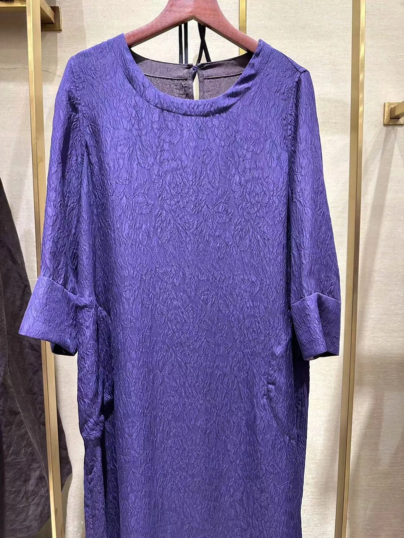 叶辰甄选香云纱 秋季新品冠乐绉长袖连衣裙(86310组合)