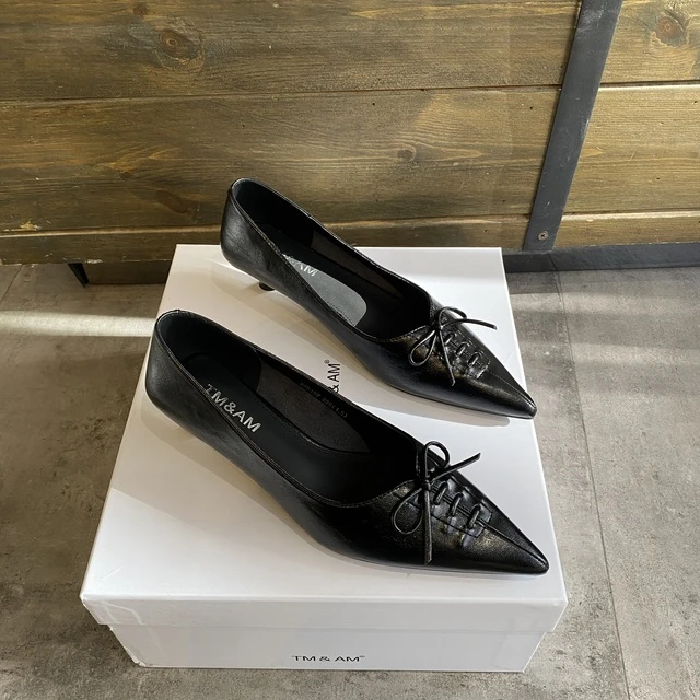 法式新款蝴蝶结女跟高跟鞋秋季2025年尖头工作细跟浅口单鞋小猫鞋