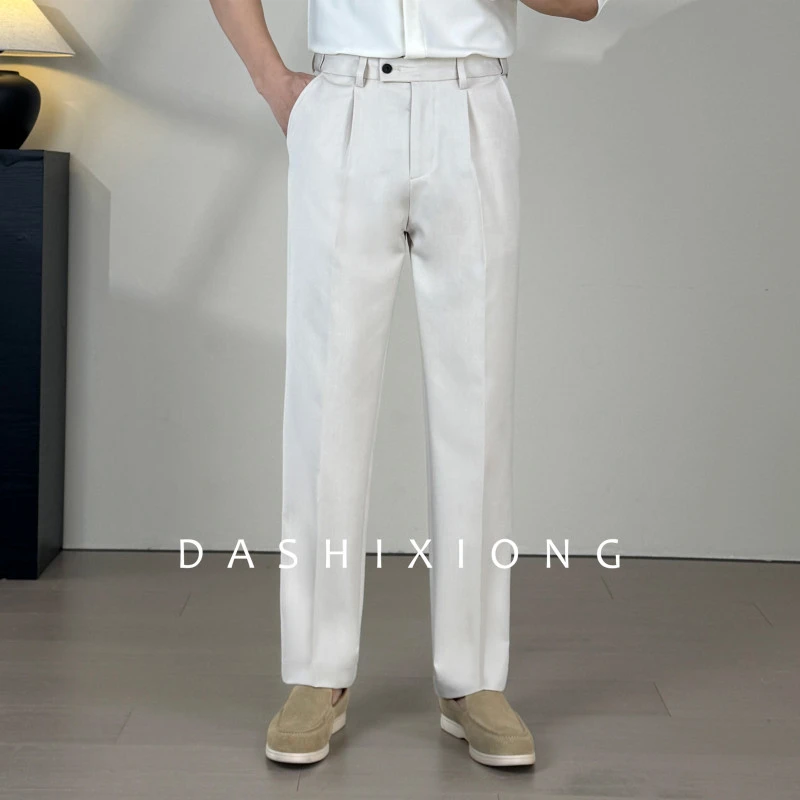 男士秋冬新款羊毛混纺商务休闲弹力长裤防滑条通勤百搭免烫直筒裤