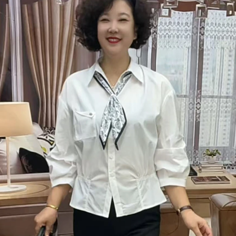 秋季新款设计感七分袖宽松休闲遮肉气质百搭衬衫通勤上衣