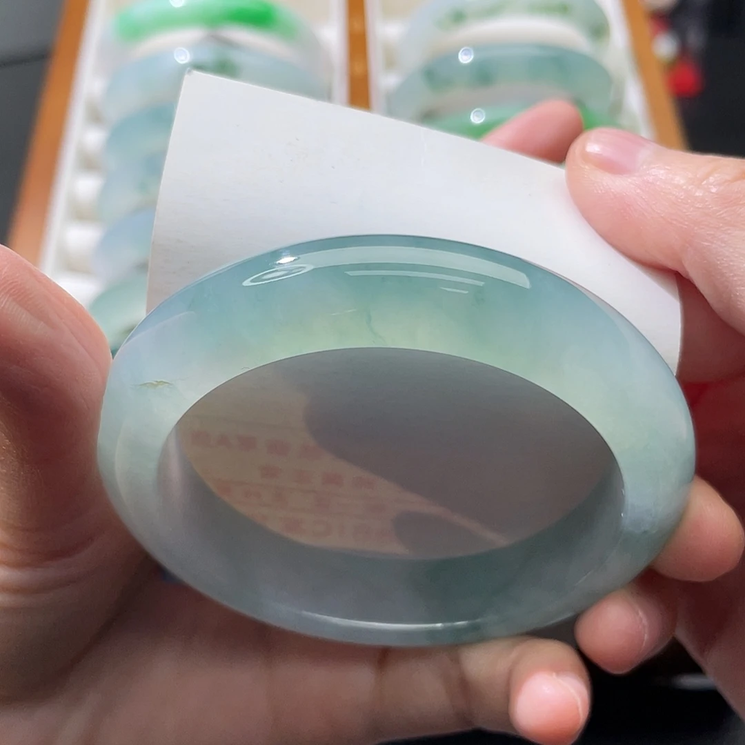 翡翠未镶嵌手镯56.5冰胶牛仔蓝