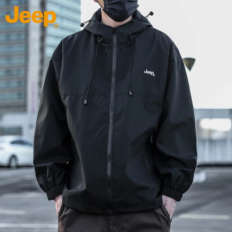 Jeep吉普男士夹克春秋季新款潮流百搭防风连帽休闲青年宽松外套男