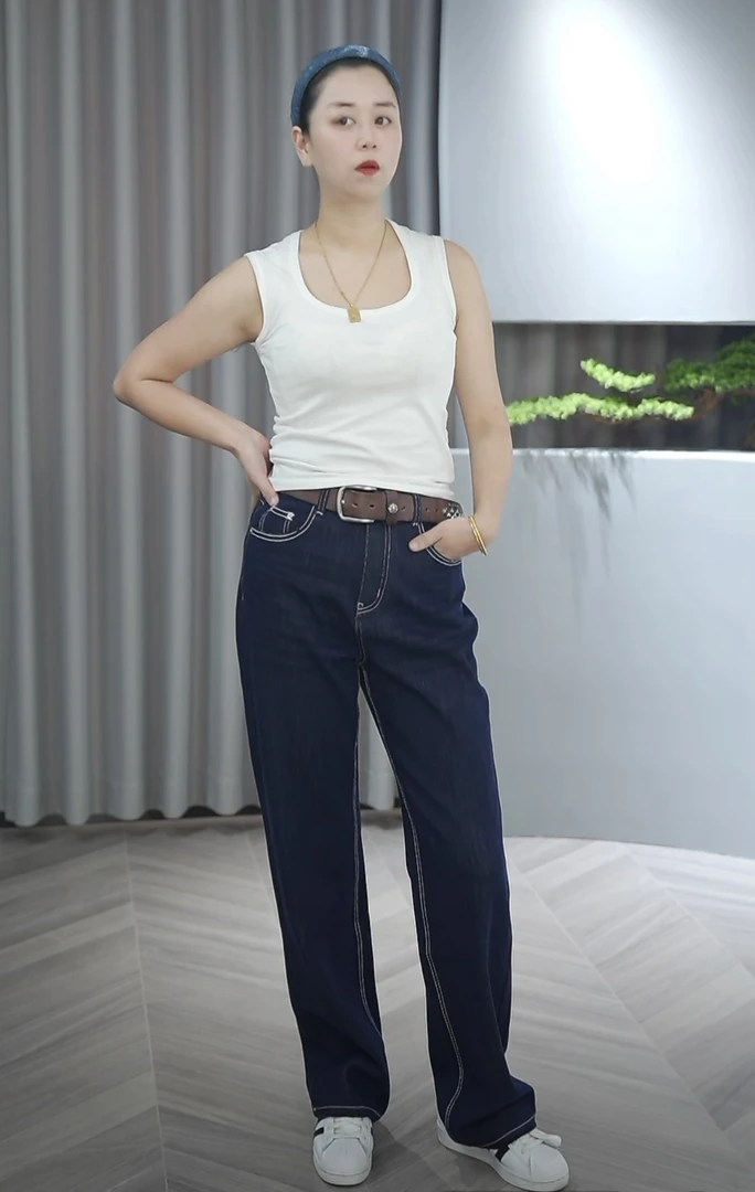 【裤长102-106】原生天丝垂感高弹力石磨直筒裤25081