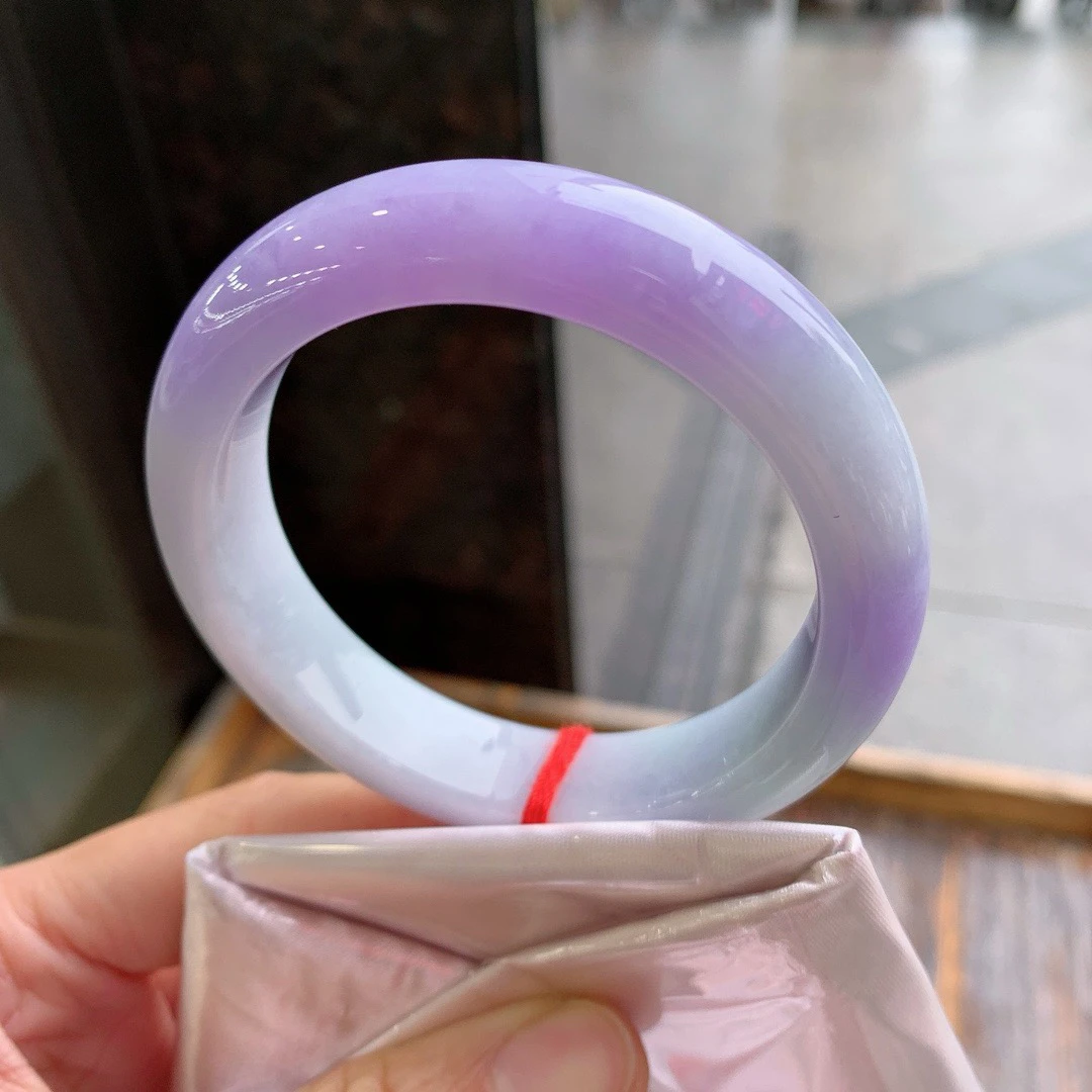 天然翡翠缅A冰种手镯，圈口57-58正圈紫罗兰 完美尺寸57.5/13/9.8