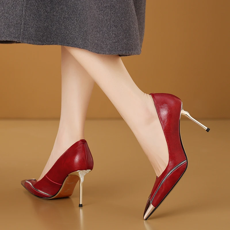 小个子手工女鞋7.5cm~简约高跟单鞋轻奢百搭小众鞋子不累脚高跟鞋