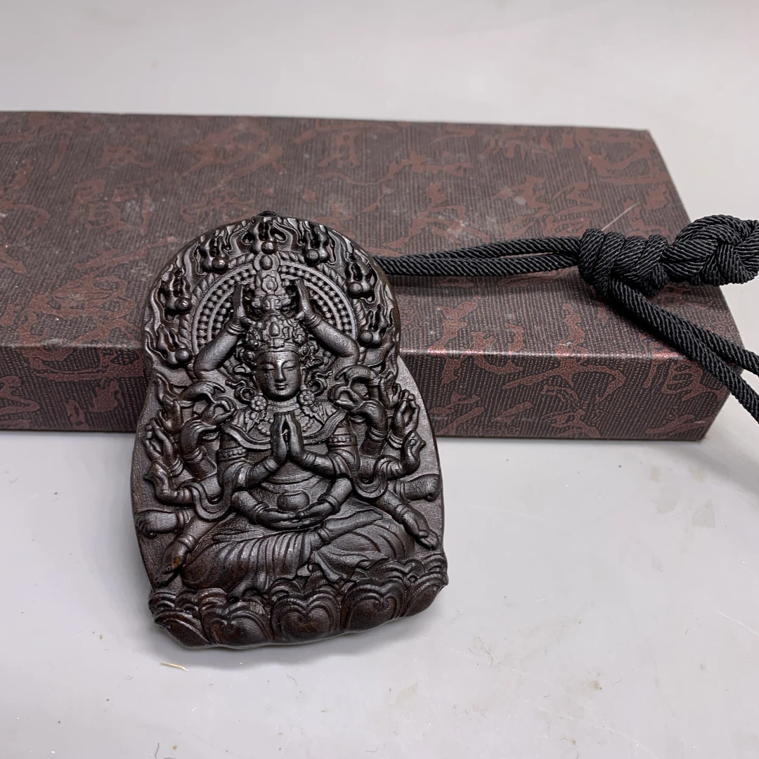 千手观音双面雕挂件 达拉杆手工艺雕刻木雕木艺把玩件高度6.5