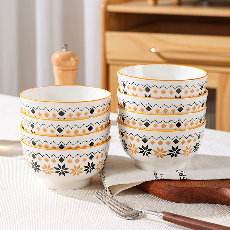 波西米亚系列吃饭碗4.5英寸11.5CM到手8只家用陶瓷釉下彩吃饭碗