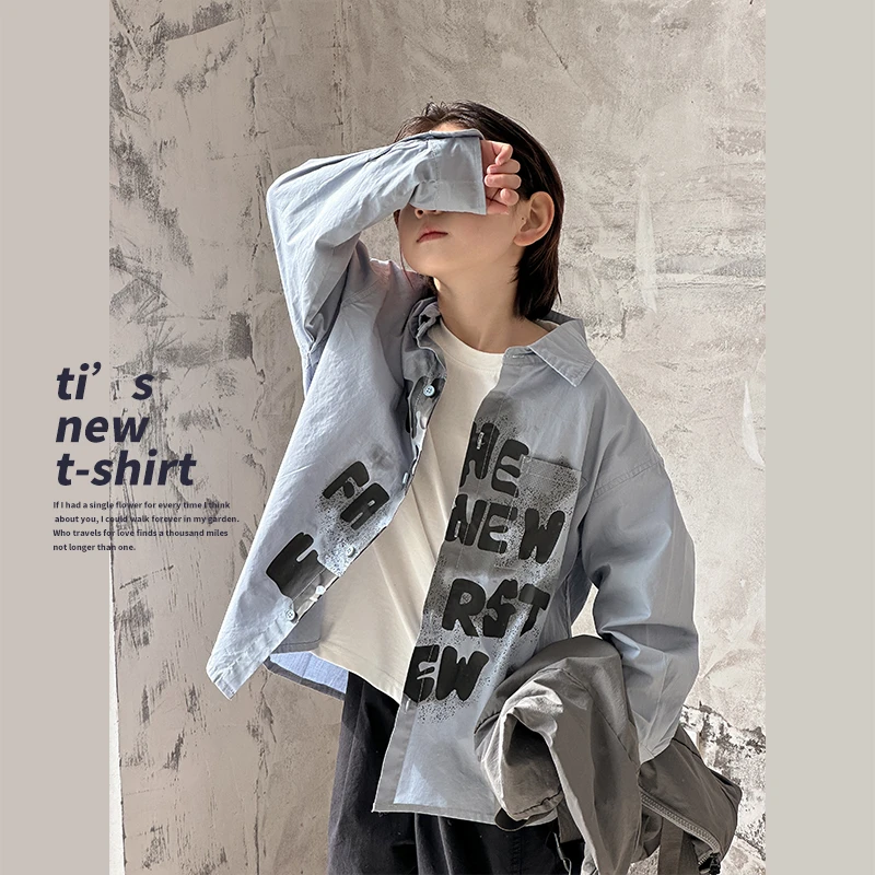 【现货】男童衬衫外套春秋款2025新款中大童春装儿童百搭帅气衬衣