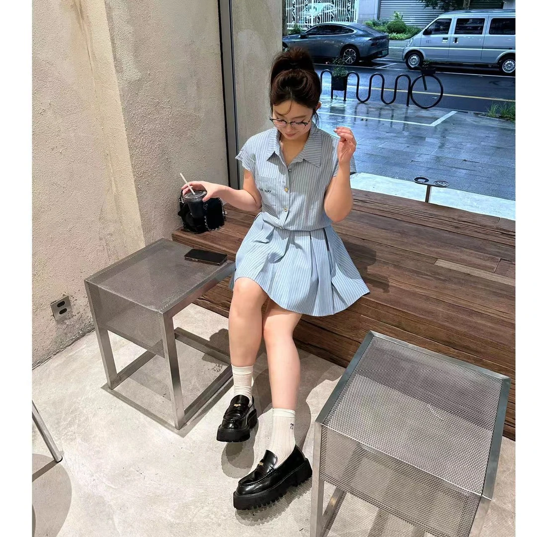 晶咕 【炸街条纹】 学院风时尚百搭夏季新款收腰显瘦气质衬衫连衣裙