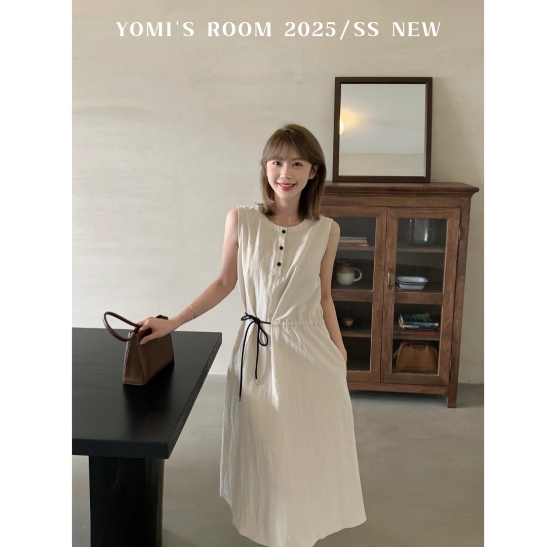 YOMI小个子【清风白茶】莱赛尔天丝+亚麻收腰夏季显瘦显白连衣裙