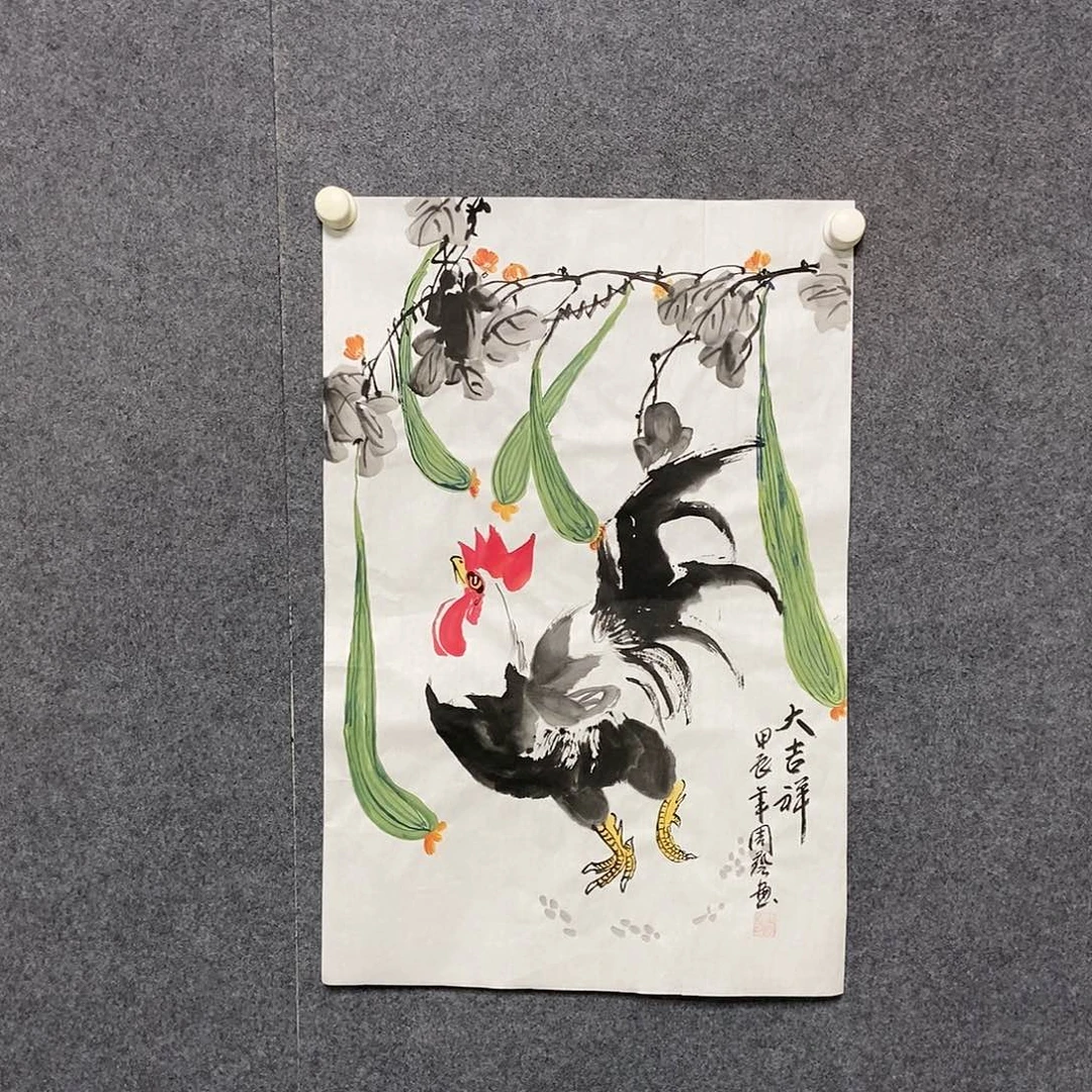 国画四尺三开花鸟一副