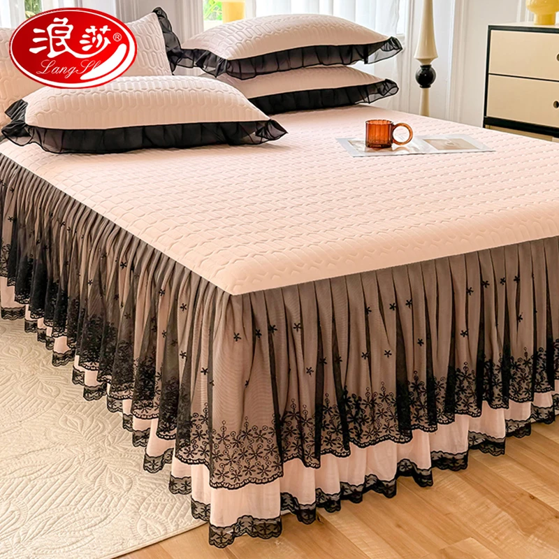 浪莎夏季乳胶床裙凉席单件夏被四件套单人花边冰丝被可机洗三件套