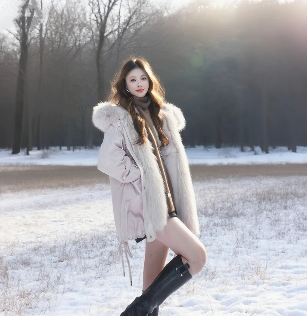 【白桃气泡】新款派克外套可拆卸内胆貉子毛领