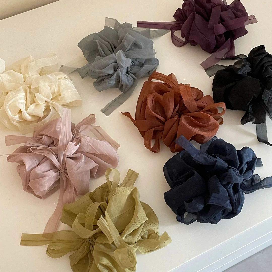 超仙飘逸纱纱芭蕾风系带头绳法式蝴蝶结褶皱大肠发圈马尾发饰新款