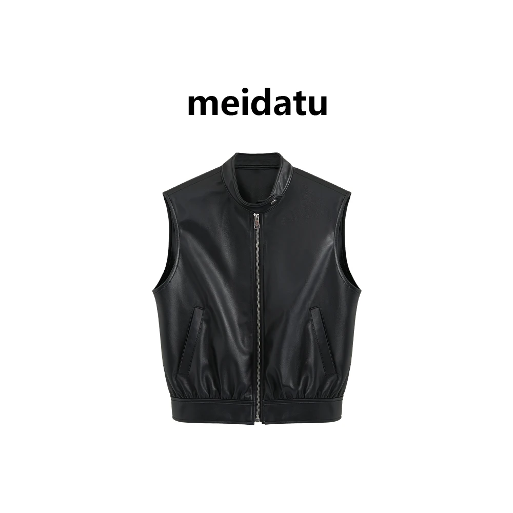 美哒兔（春季标配）复古帅气立领无袖皮衣马甲（小个子版）CK107-27