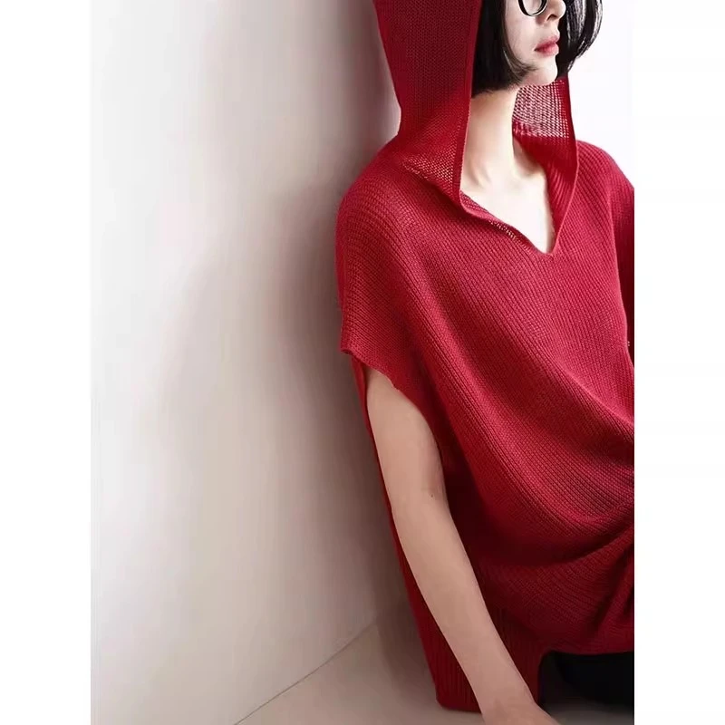 2025超火减龄韩系chic别致上衣超好看茶里茶气红色连帽冰丝t恤夏