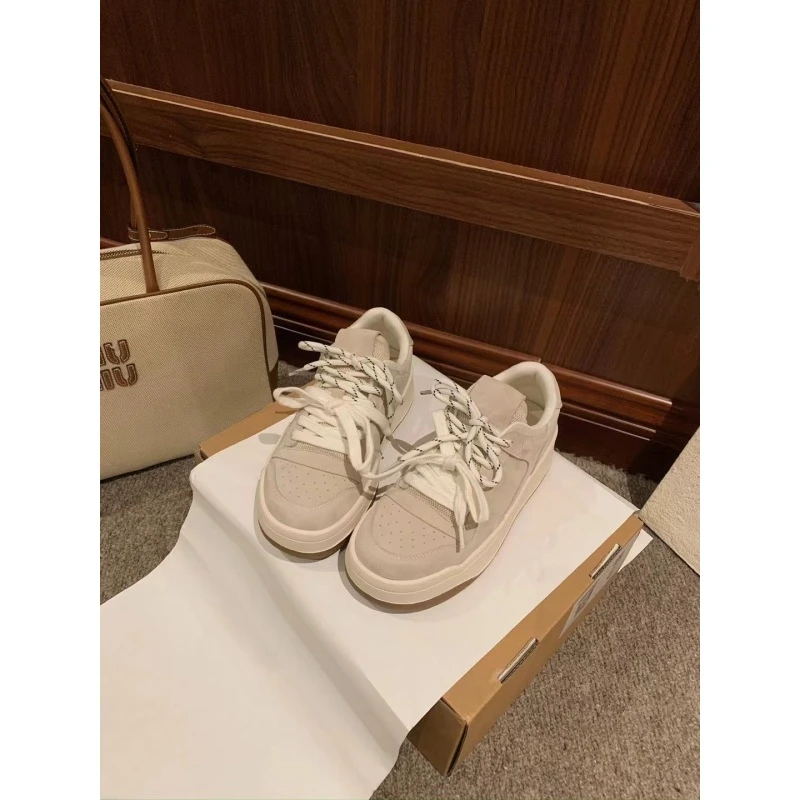 磨砂板鞋双系带厚底休闲鞋  艳