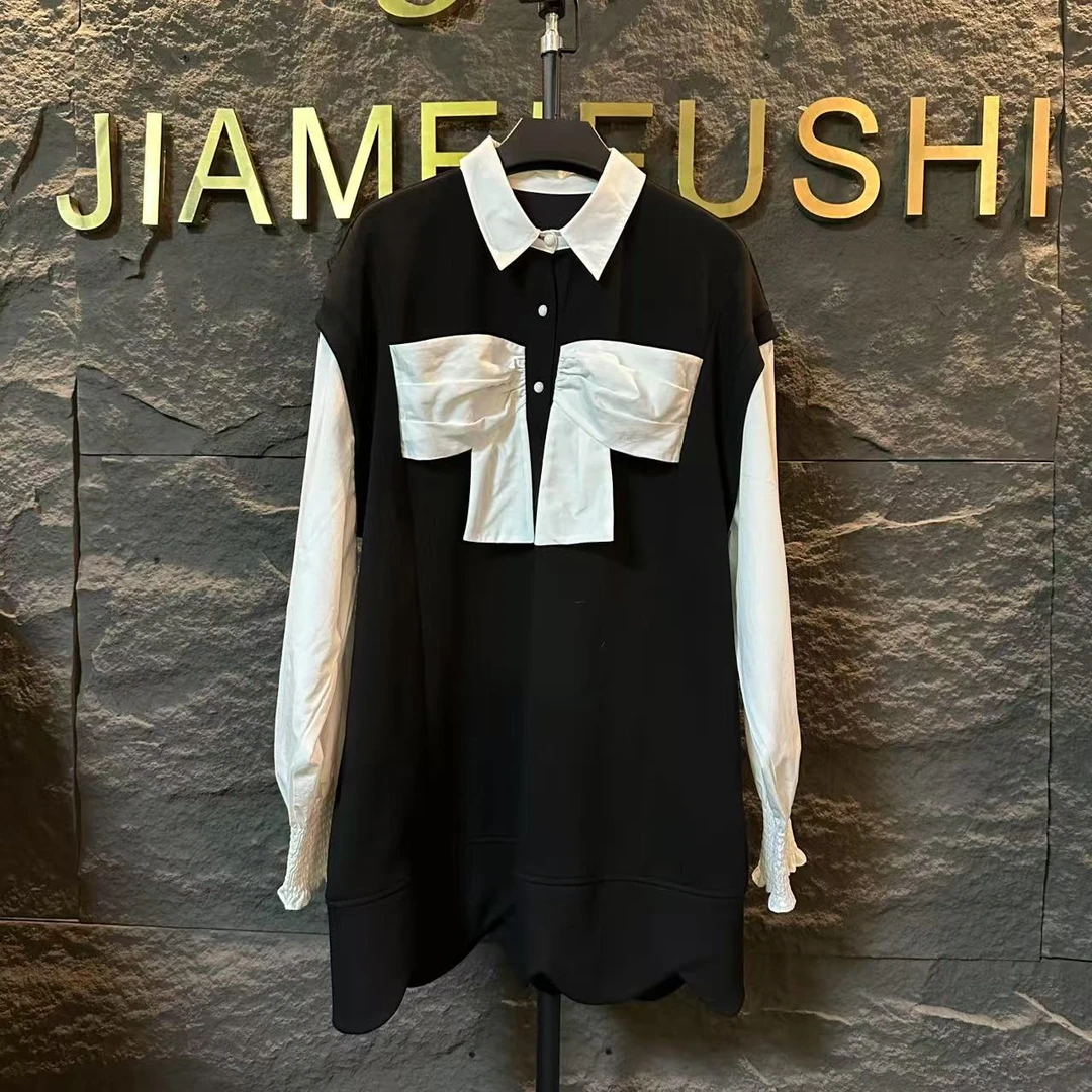 2025新款韩版黑白假两件春秋衬衫1159