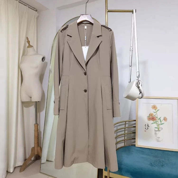 【HF116】时尚西装领长风衣气质法式系带修身薄款外套2025春款风衣