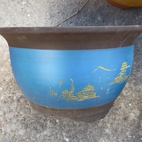 紫砂宜兴紫砂花盆30蓝山水