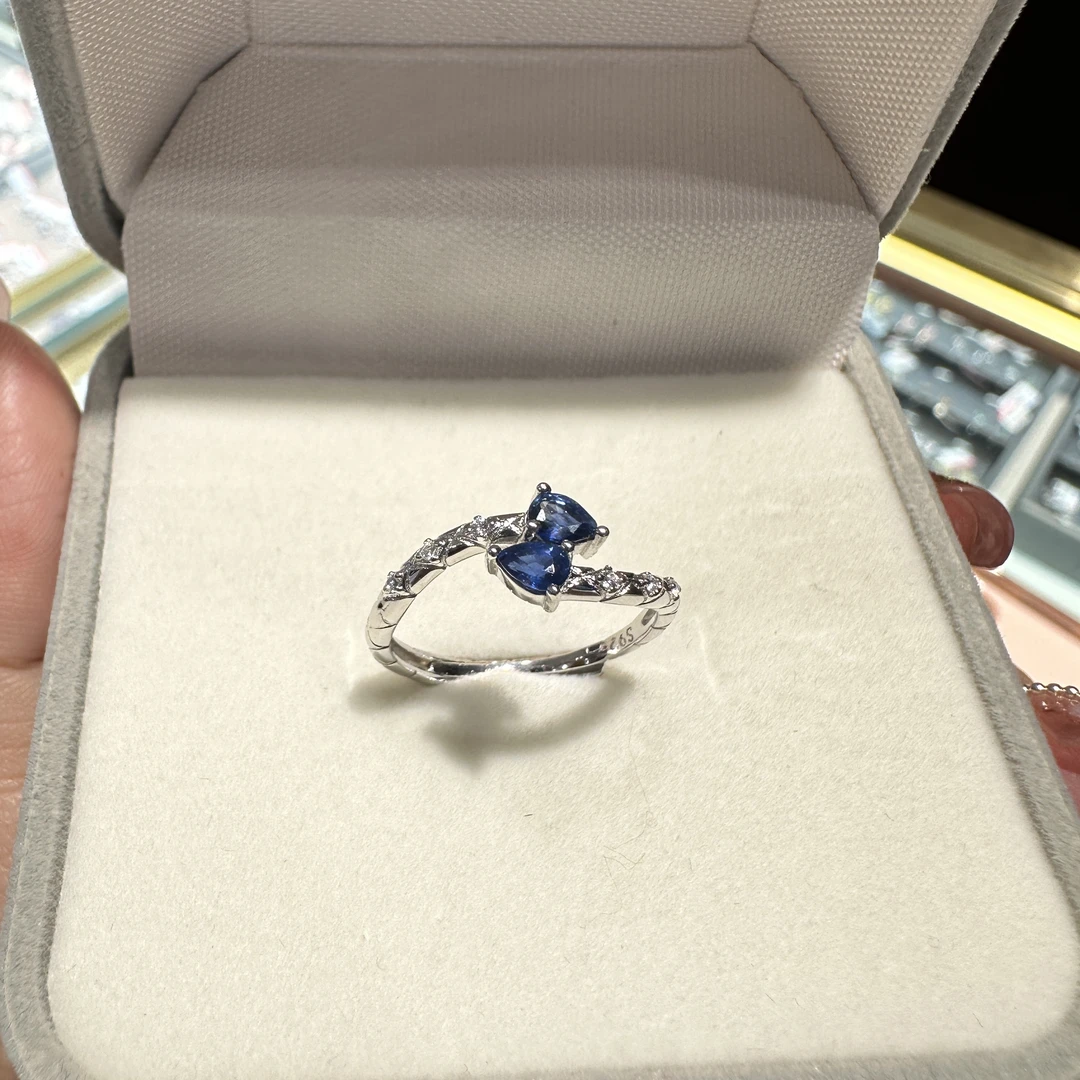 【436】天然蓝宝石戒指蛇形银s925