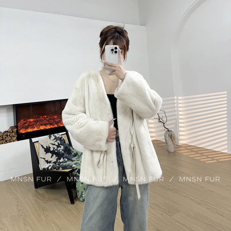 新款V领貂皮皮草女年轻进口紫标整貂水貂大衣外套3123