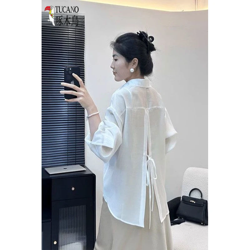 TUCANO/啄木鳥法式开衫防晒衬衫女夏季配裙子披肩外套透气薄罩衫