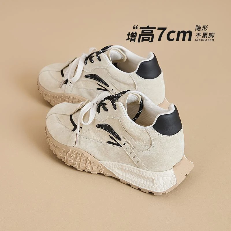 内增高7CM德训鞋女2025新款流行小个子舒适百搭休闲鞋厚底阿甘鞋