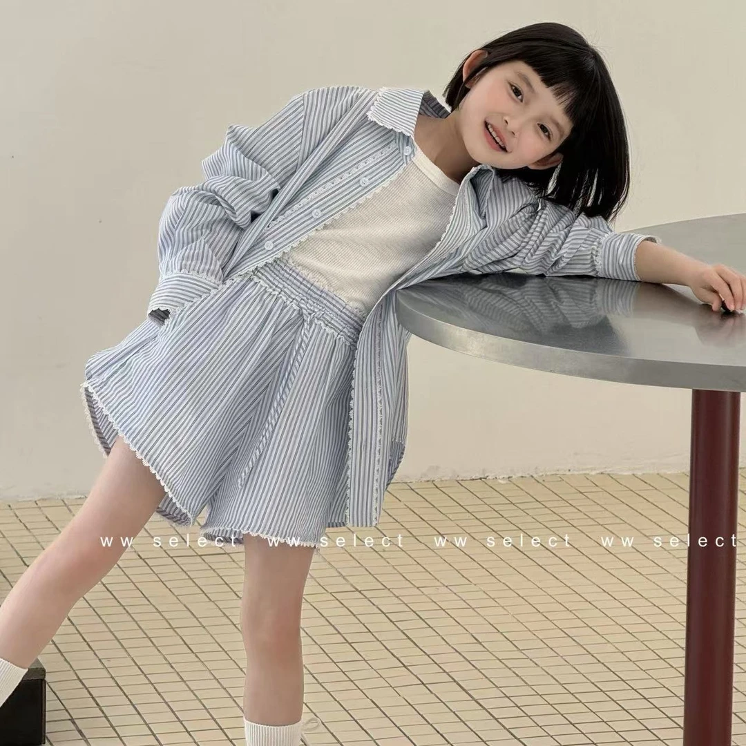 WW｜亲子｜蓝绿线｜衬衣套装 S104