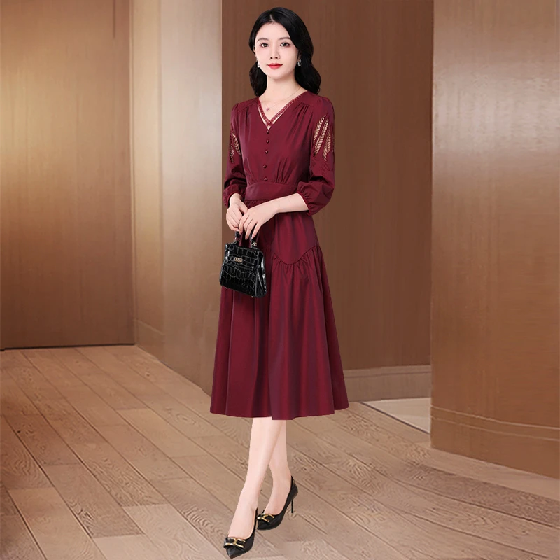 高端品牌红色轻奢小众女装连衣裙2025新款春喜婆婆喜妈妈结婚洋气
