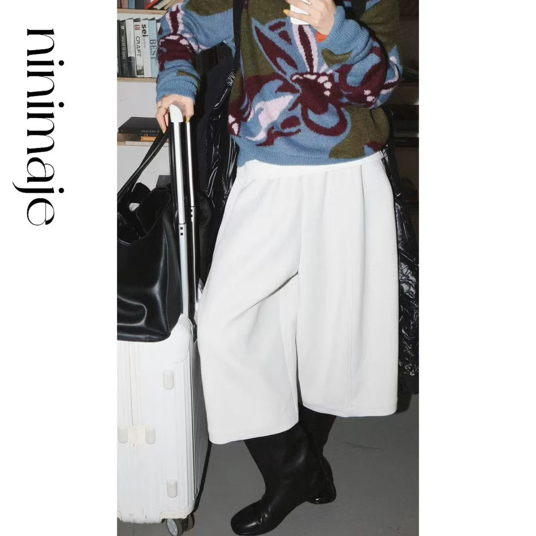 NanBeiBei 极简设计款立体分割剪裁捏褶松紧腰跪跪裤 6906