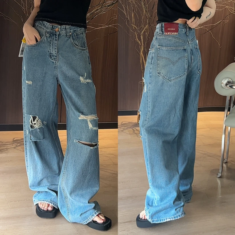特价  2025欧货红标 复古破洞牛仔裤女1664
