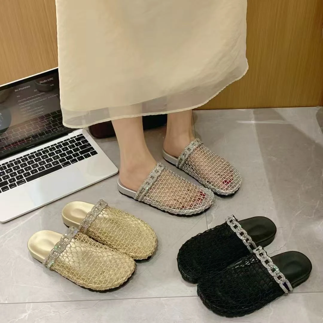 夏季法式拖鞋女新款配裙子仙女风包头透气拖鞋9556